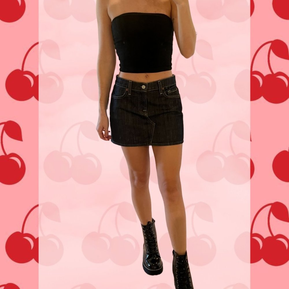 7 For All Mankind Women's Dark Denim Low-Rise Mini Skirt Size 27